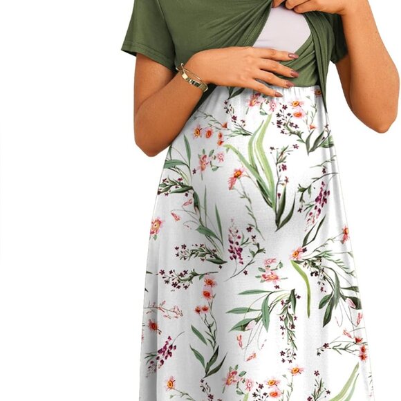 Women's Maternity Nursing Dress | Short Sleeve, Knee-Length, Breastfeeding - Picture 2 of 5